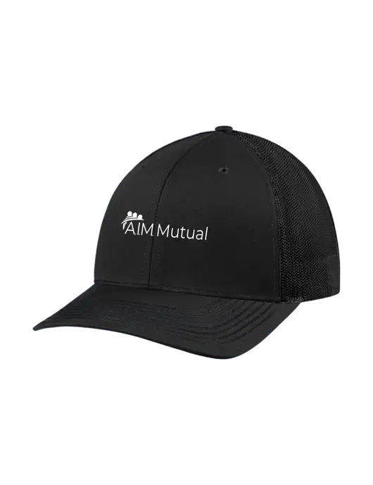 Richardson Adjustable Snapback Original 112 Trucker Cap Black w/Black Mesh w/A.I.M. Mutual Logo