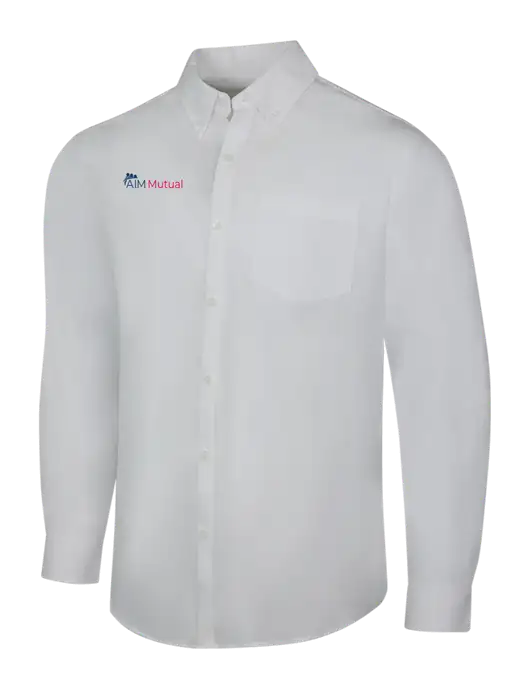 White Long Sleeve Carefree Poplin Shirt w/A.I.M. Mutual Logo