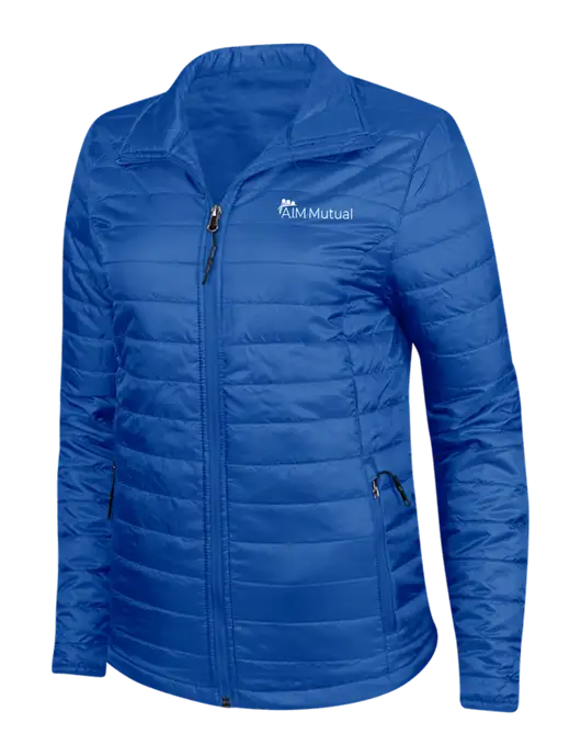 Dark Royal Blue Womens Puffy Packable Jacket w/A.I.M. Mutual Logo