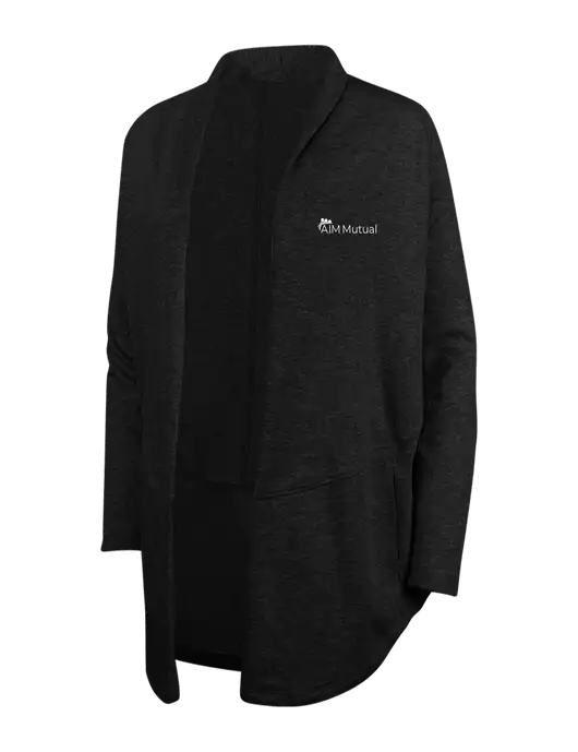 Deep Black/Charcoal Heather Womens Interlock Cardigan w/A.I.M. Mutual Logo