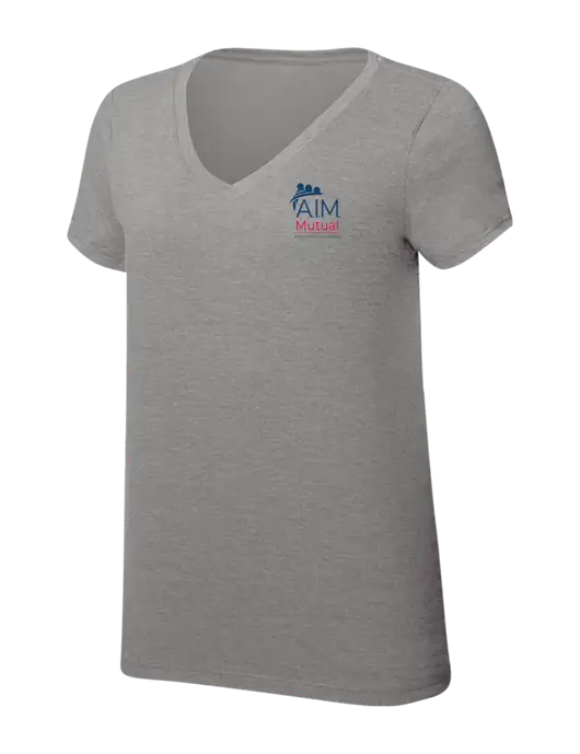 Womens Simply Soft V-Neck Grey Frost 4.5oz  Poly/Combed Ring Spun Cotton T-Shirt w/A.I.M. Mutual Logo