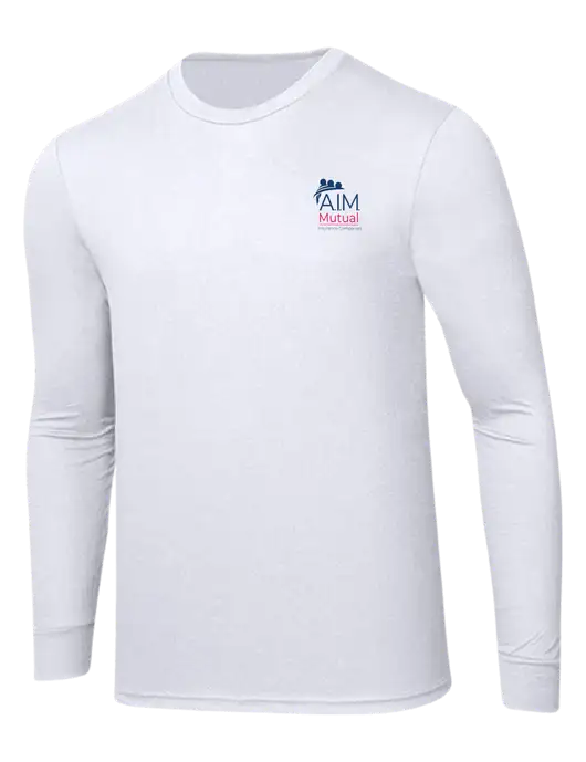 Simply Soft Long Sleeve White 4.5 oz, Poly/Combed Ring Spun Cotton T-Shirt w/A.I.M. Mutual Logo