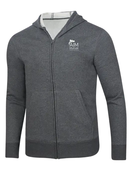Full-Zip Dark Grey Heather Heavyweight Hooded Sweatshirt w/A.I.M. Mutual Logo