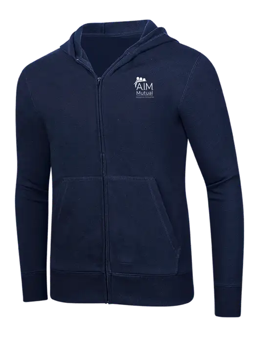 Full-Zip Navy Heavyweight Hooded Sweatshirt w/A.I.M. Mutual Logo