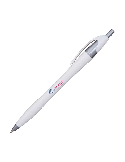 Novella White/Silver Shimmer Pen - Blue Ink w/A.I.M. Mutual Logo