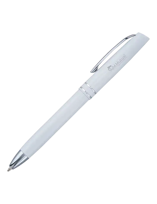 White Anguilla Black Ink Pen w/A.I.M. Mutual Logo