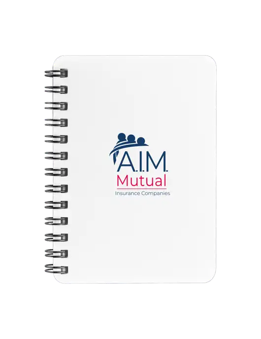 Sturdy White Hardcover Notebook, 5.25 x 7 w/A.I.M. Mutual Logo