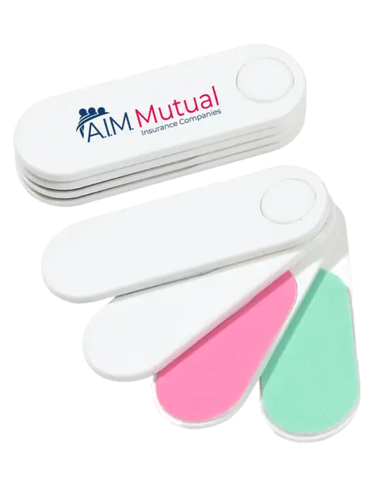 White Folding Nail Files & Buffer w/A.I.M. Mutual Logo