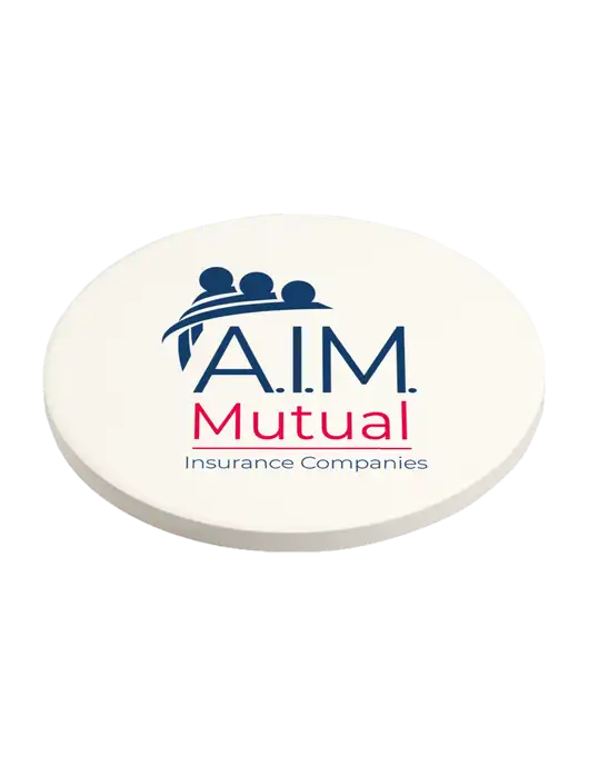 Absorbent White Coaster with Cork Base w/A.I.M. Mutual Logo