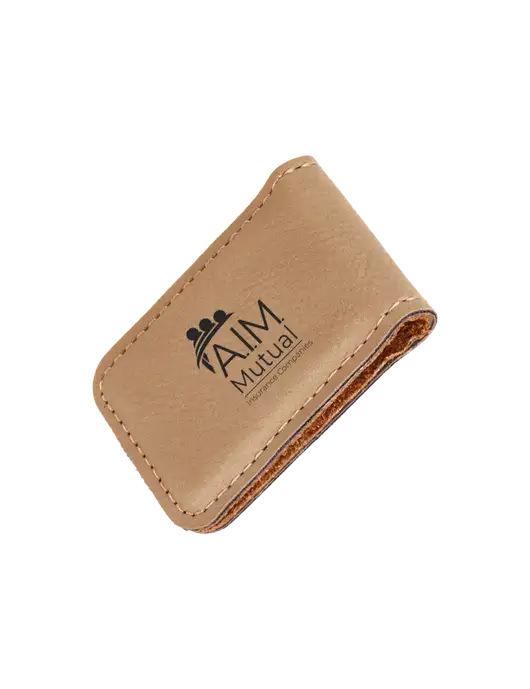 Tan Leatherette Money Clip w/A.I.M. Mutual Logo