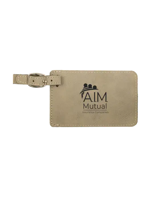 Tan Leatherette Luggage Tag w/A.I.M. Mutual Logo