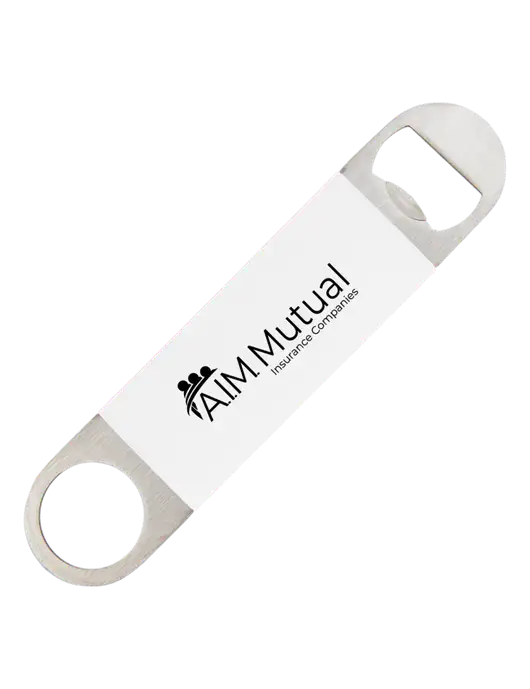 White Bottle Opener with Silicone Grip w/A.I.M. Mutual Logo