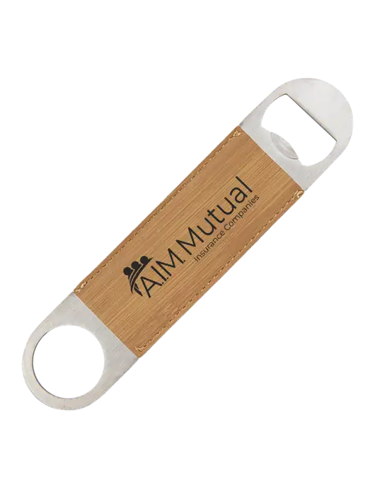 Bamboo Leatherette Bottle Opener w/A.I.M. Mutual Logo