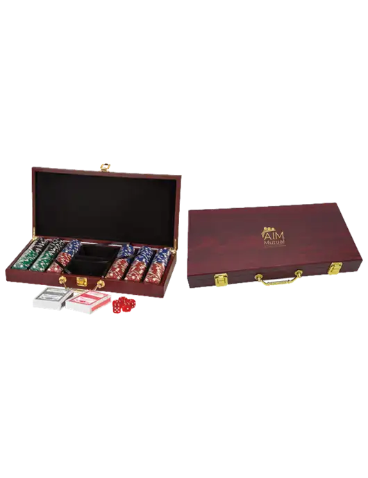 Rosewood Poker Set, 300 Chips w/A.I.M. Mutual Logo