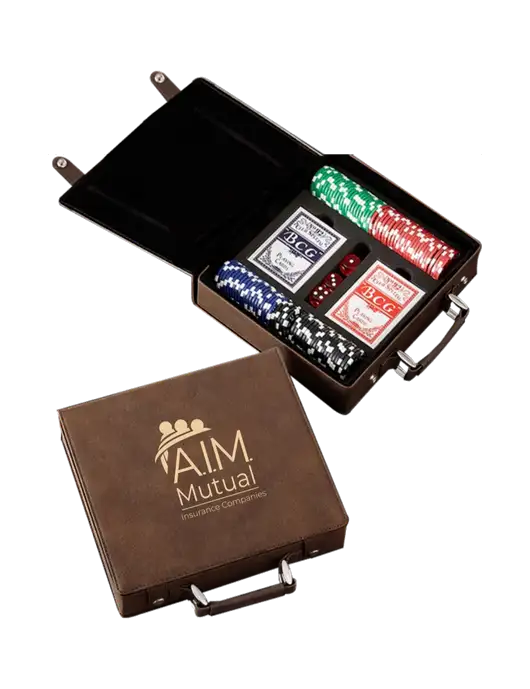 Rustic Leatherette 100 Chip Poker Set w/A.I.M. Mutual Logo