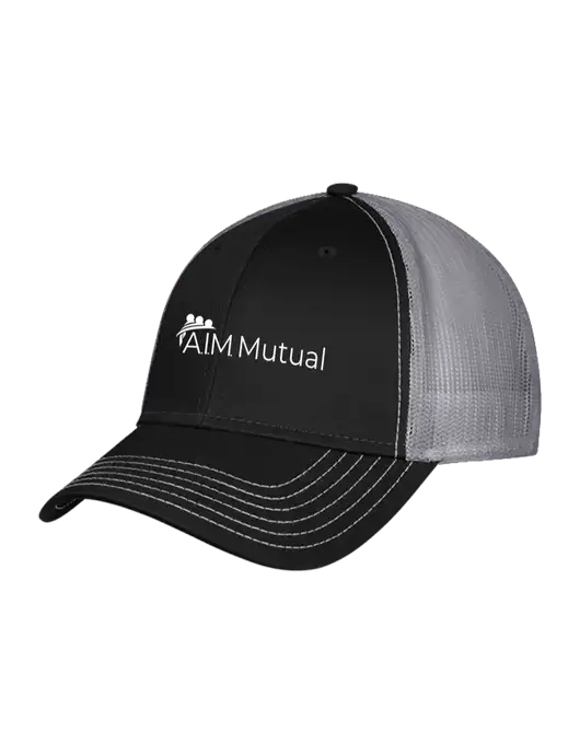 Black/Medium Dark Grey Mesh Trucker Cap Snap Back w/A.I.M. Mutual Logo