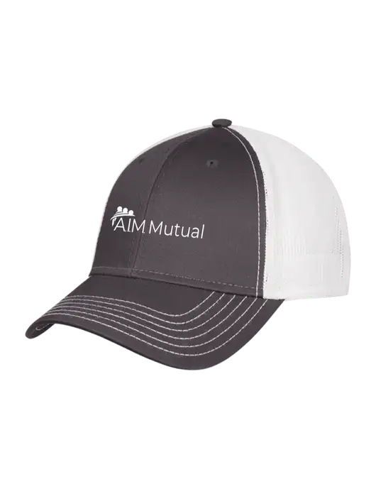Dark Grey/White Mesh Trucker Cap Snap Back w/A.I.M. Mutual Logo