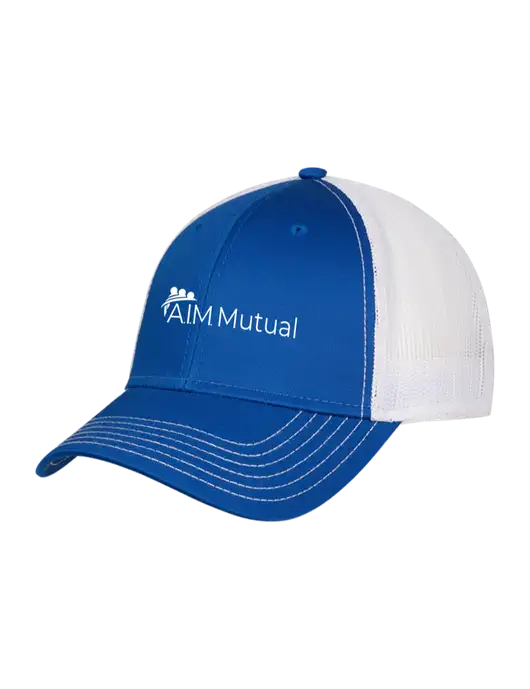 Royal/White Mesh Trucker Cap Snap Back w/A.I.M. Mutual Logo