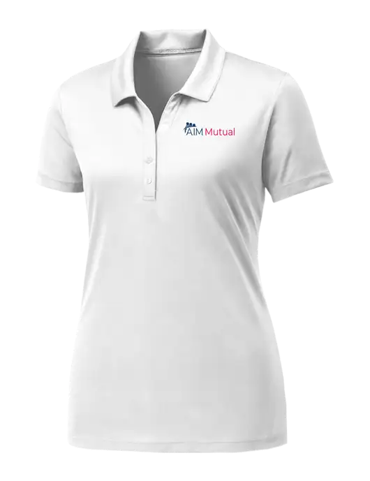 Womens White PosiCharge Competitor Polo w/A.I.M. Mutual Logo