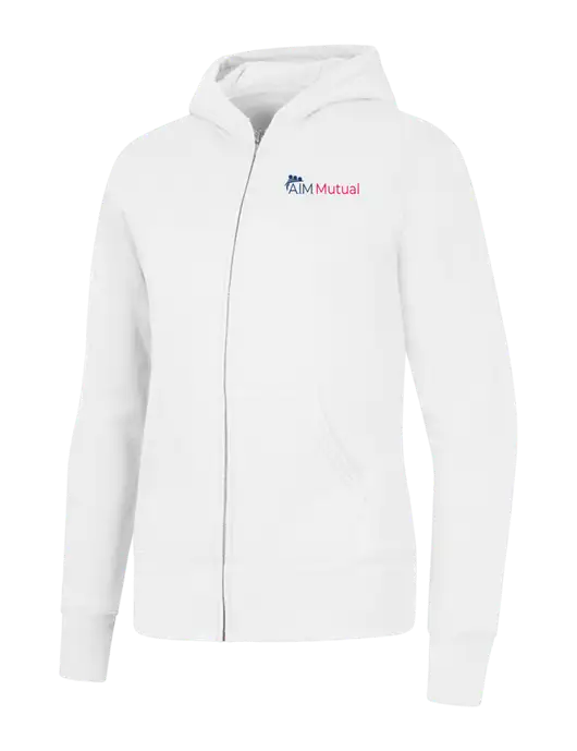 White Womens Core Fleece Full-Zip Hooded Sweatshirt w/A.I.M. Mutual Logo
