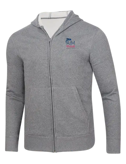 Full-Zip Medium Grey Heather Heavyweight Hooded Sweatshirt w/A.I.M. Mutual Logo