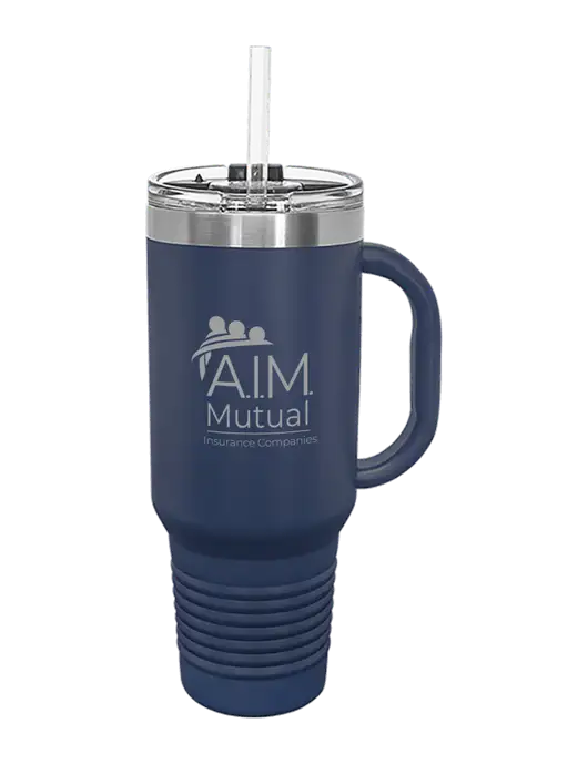 Polar Camel 40 oz. Powder Coated Vacuum Insulated Navy Travel Mug with Straw w/A.I.M. Mutual Logo