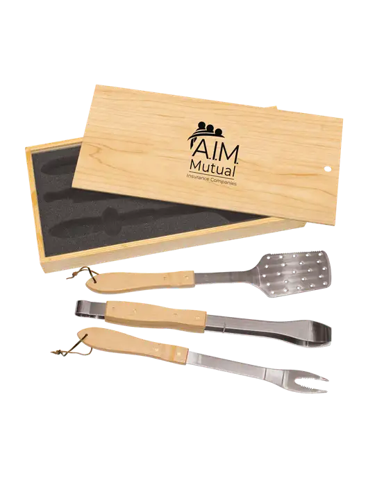 Wood BBQ Gift Set w/A.I.M. Mutual Logo