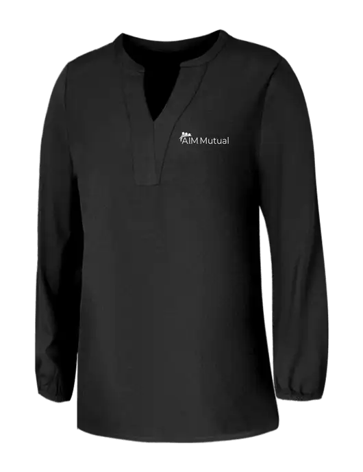 Mercer+Mettle Womens Deep Black Stretch Crepe 3/4 Sleeve Blouse w/A.I.M. Mutual Logo