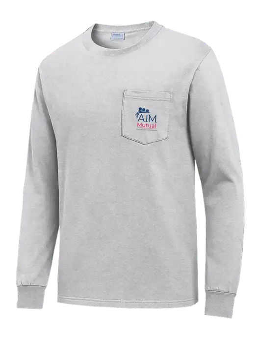 Light Grey Heather Long Sleeve Heavyweight 6.1 oz Pocket T-Shirt w/A.I.M. Mutual Logo