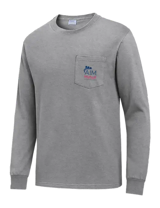 Medium Grey Heather Long Sleeve Heavyweight 6.1 oz Pocket T-Shirt w/A.I.M. Mutual Logo