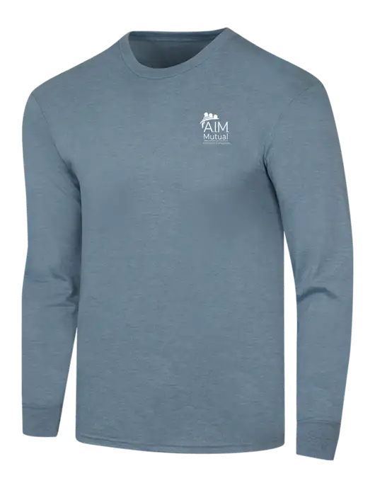 Simply Soft Long Sleeve Slate Blue Heather 4.5 oz, Poly/Combed Ring Spun Cotton T-Shirt w/A.I.M. Mutual Logo