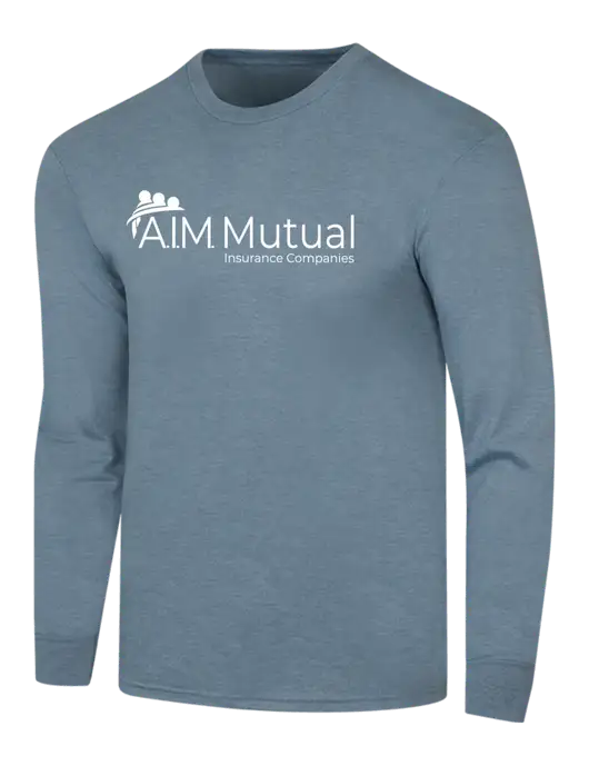 Simply Soft Long Sleeve Slate Blue Heather 4.5 oz, Poly/Combed Ring Spun Cotton T-Shirt w/A.I.M. Mutual Logo