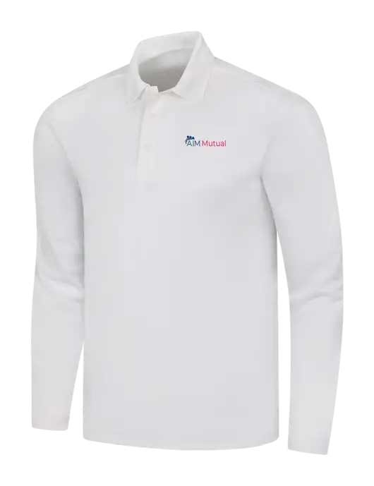 White Silk Touch Performance Long Sleeve Polo w/A.I.M. Mutual Logo