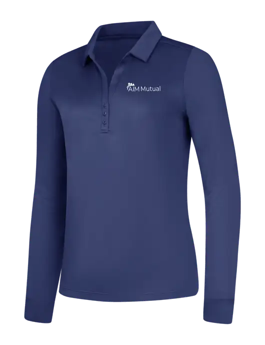 Womens Dark Royal Silk Touch Performance Long Sleeve Polo w/A.I.M. Mutual Logo