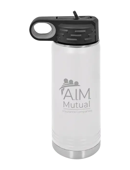 Polar Camel 20 oz Powder Coated White Vacuum Insulated Water Bottle w/A.I.M. Mutual Logo