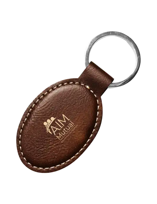 Rustic Leatherette Oval Keychain w/A.I.M. Mutual Logo