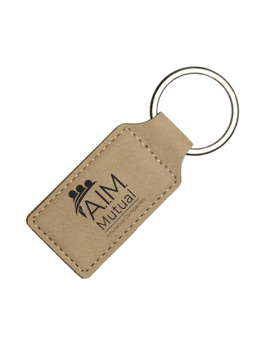 Tan Laserable Leatherette Rectangle Keychain w/A.I.M. Mutual Logo