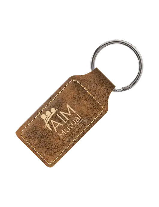Rustic Laserable Leatherette Rectangle Keychain w/A.I.M. Mutual Logo