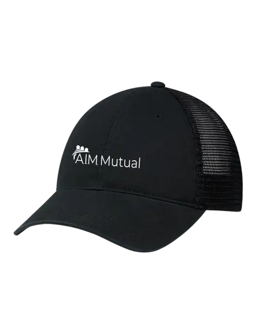 Richardson 111 Garment Washed Trucker Cap Black w/Black Mesh w/A.I.M. Mutual Logo