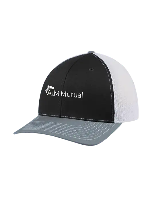 Richardson Adjustable Snapback Original 112 Trucker Cap Black/Light Heather Grey/White Mesh w/A.I.M. Mutual Logo