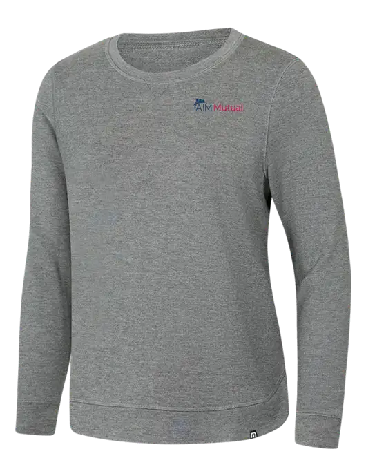 TravisMathew Womens Light Grey Heather Lightweight Long Weekend Crew w/A.I.M. Mutual Logo