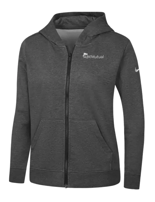 Nike Womens Club Fleece Sleeve Swoosh Full-Zip Charcoal Heather Hoodie w/A.I.M. Mutual Logo
