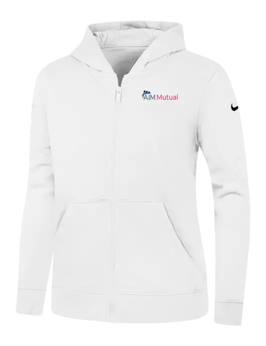 Nike Womens Club Fleece Sleeve Swoosh Full-Zip White Hoodie w/A.I.M. Mutual Logo