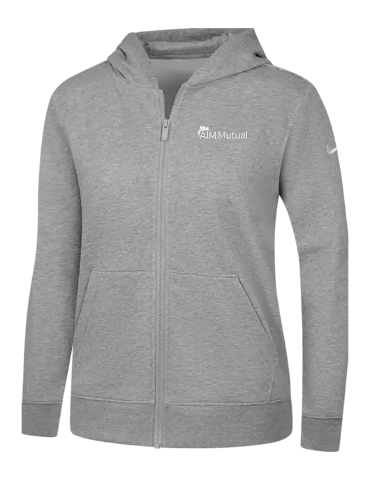 Nike Womens Club Fleece Sleeve Swoosh Full-Zip Dark Grey Heather Hoodie w/A.I.M. Mutual Logo