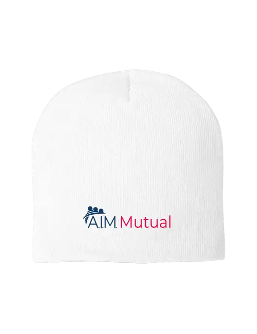 Solid White Element Knit Beanie w/A.I.M. Mutual Logo