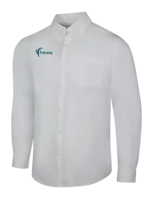 White Long Sleeve Carefree Poplin Shirt w/Fairway Logo