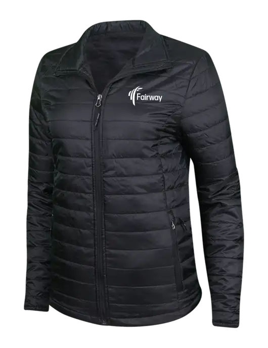 Womens Black Puffy Packable Jacket w/Fairway Logo