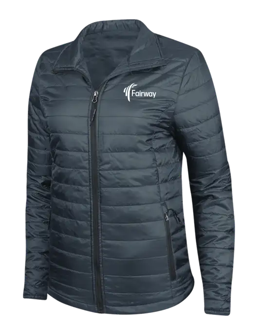 Navy Womens Puffy Packable Jacket w/Fairway Logo
