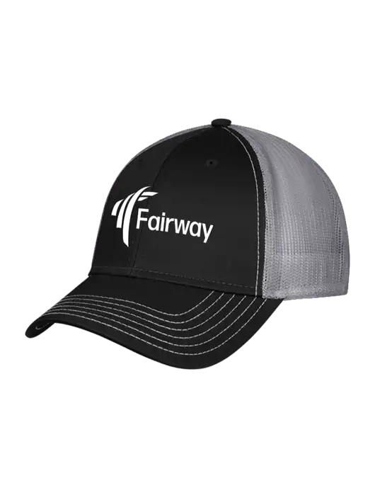 Black/Medium Dark Grey Mesh Trucker Cap Snap Back w/Fairway Logo