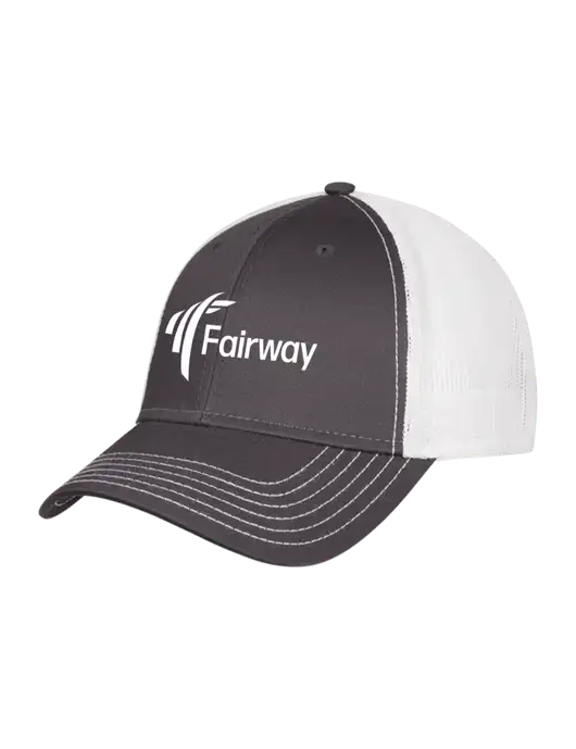 Dark Grey/White Mesh Trucker Cap Snap Back w/Fairway Logo